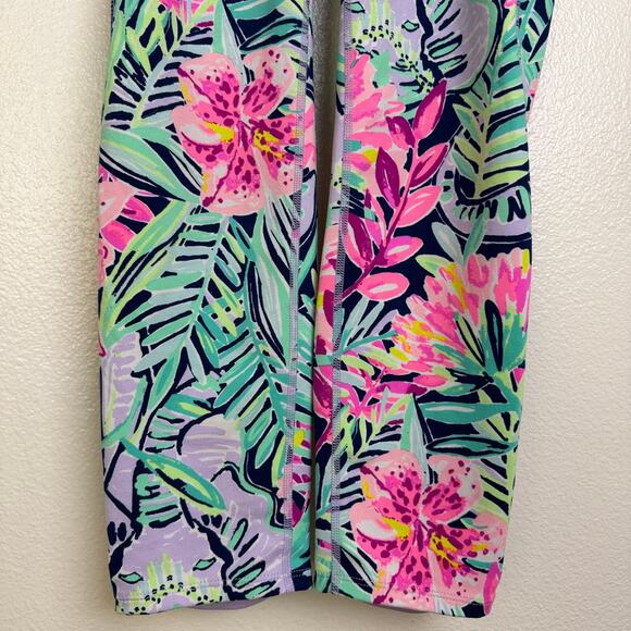 Lilly Pulitzer Luxletic Anika Weekend Leggings XS Green Pink Floral Yoga Crop - Picture 4 of 13